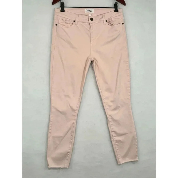 Paige Verdugo Crop Skinny Jeans Light Pink Raw Hem Mid Rise Super Stretch 31 - Picture 2 of 8